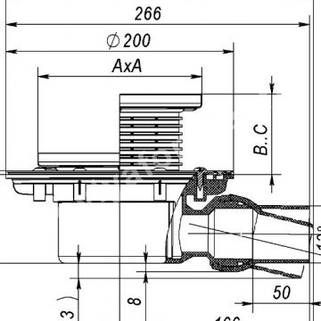 T 520.0 PNsB Трап горизонтальный с регулировкой угла отвода серии 520 с чугунной решеткой, с незамерзающим сифоном, без фланца