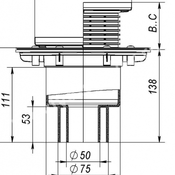 Т 310.0 PNsB Трап вертикальный регулируемый серии 310 с чугунной решеткой, с незамерзающим сифоном, без фланца