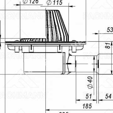 VB 510.1 F Воронка кровельная горизонтальная с плоским листвоуловителем для эксплуатируемых кровель, с прижимным фланцем