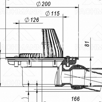 VB 520.0 F Воронка кровельная горизонтальная с регулируемым углом выпуска, плоским листвоуловителем для эксплуатируемых кровель, без прижимного фланца