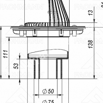 VB 310.0 F Воронка кровельная вертикальная с плоским листвоуловителем для эксплуатируемых кровель, без прижимного фланца