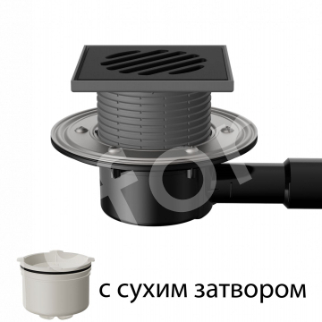 Трап регулируемый Т 090.0 PHsB 150x150 горизонтальный выпуск DN40/50 с "мокрым" сифоном, решетка чугунная, пластиковый подрамник Трап регулируемый Т 090.0 PHsB 150x150 горизонтальный выпуск DN40/50 с "мокрым" сифоном, решетка чугунная, пластиковый подрамник